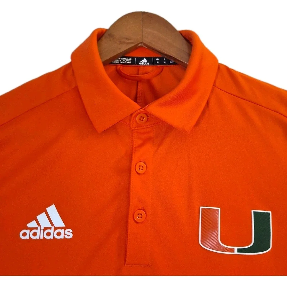 adidas University of Miami Hurricanes Polo Shirt Mens M Orange Short Sleeve UM‎